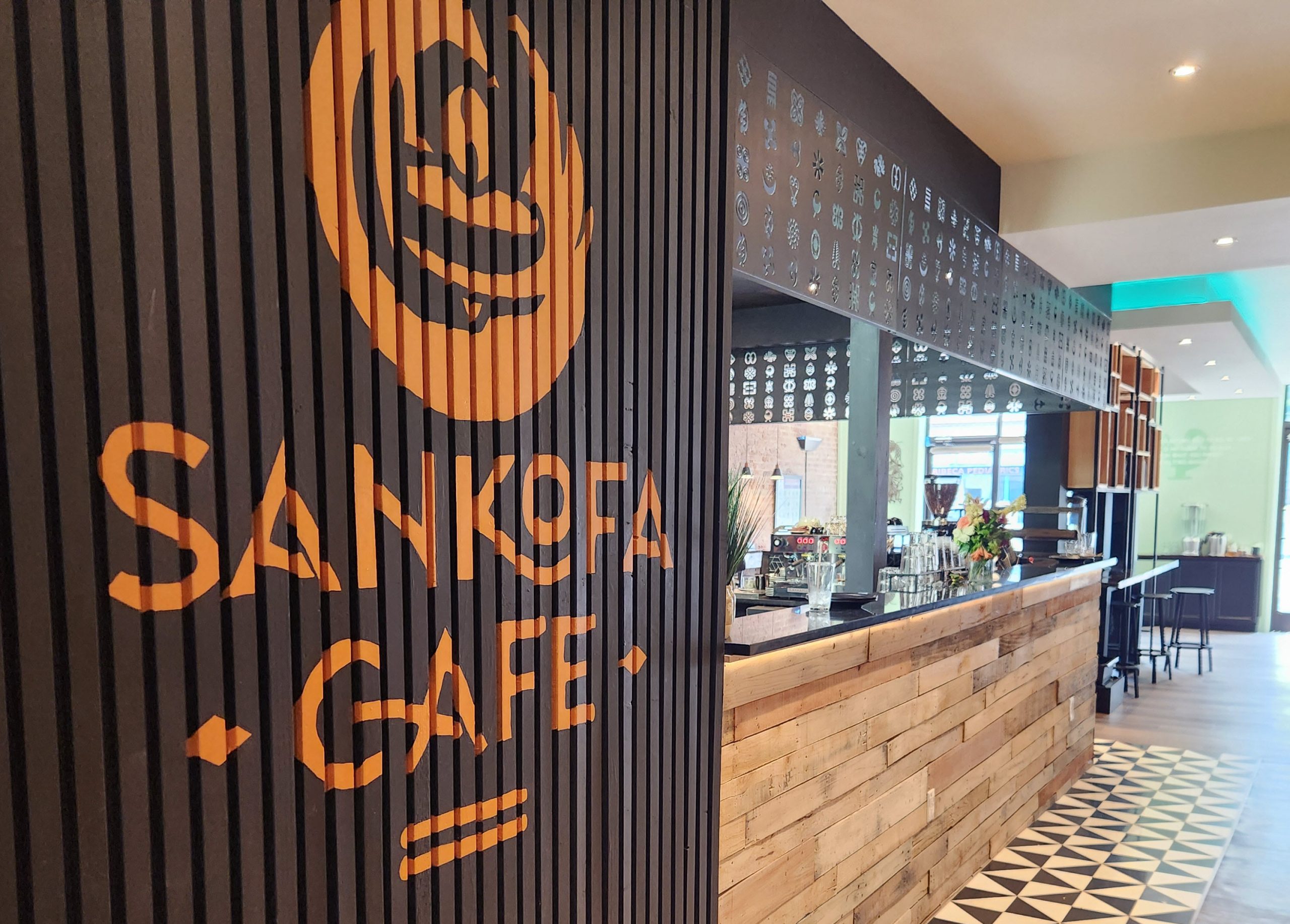 A comfortable lounge inside Sankofa Cafe